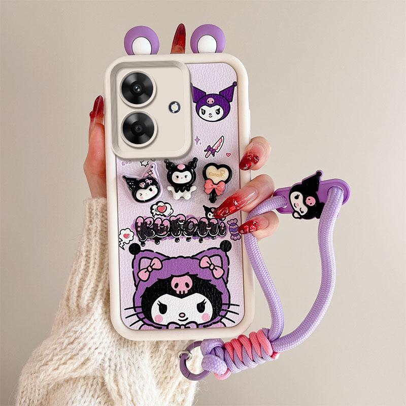 KEYSION Чехол Cute Ear 3D Cartoon для Realme Note 60 с браслетом, силиконовый противоударный чехол для телефона OPPO Realme Note 60X