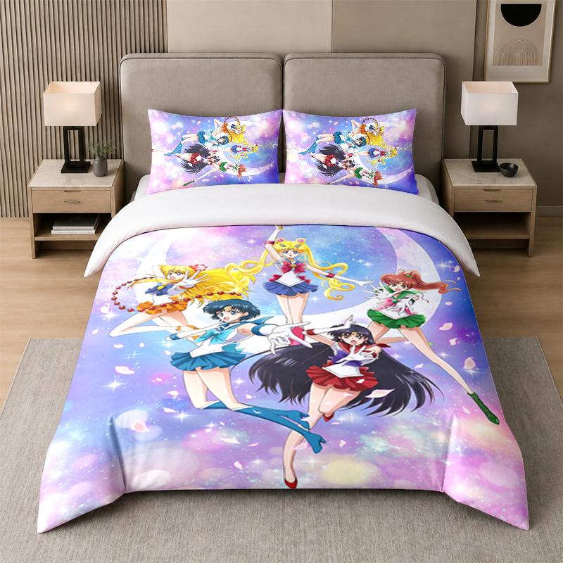 3Pcs Bed Set,Sailor Moon 1 Duvet Cover and 2 Pillowcases, Printed Bedding Decor For Guest Room