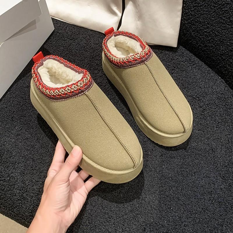 2024 Новые женские шерстяные тапочки, теплые шерстяные низкие сапоги на платформе, тапочки, женские уличные нескользящие ботинки, обувь для женщин