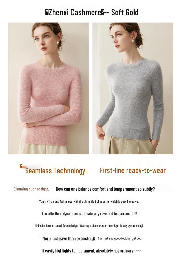 Lekasha Women's Pure Cashmere Round Neck Sweater - Loose, Solid Color, Warm Base Layer for Autumn and Winter