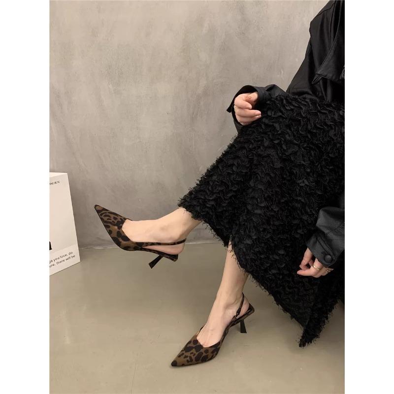 New Pure Desire Super Fairy Leopard Print Sandals Women's Pointed Head Increases Soft Sole Not Tired Feet High Heels