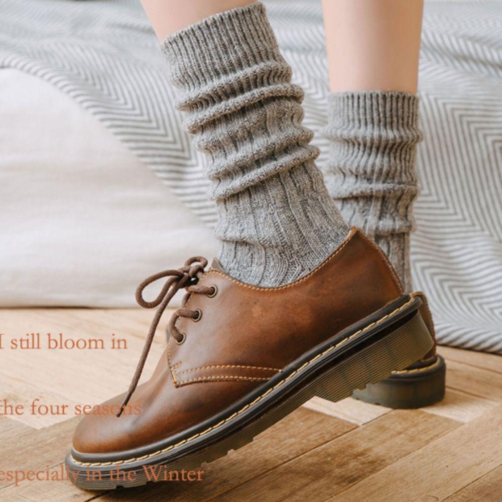 Модные Трендовые Толстые Ретро Корейский Стиль Носки Женские Шерстяные Носки Хлопок Средняя Длина Трикотаж