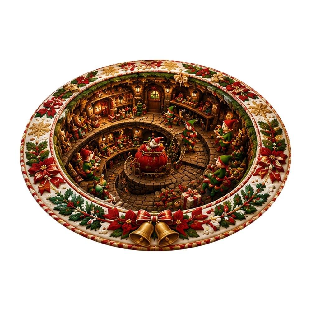 2D Flat Printed 3D Illusion Rug Santa Claus Xmas Home Decor Christmas Rug Outdoor