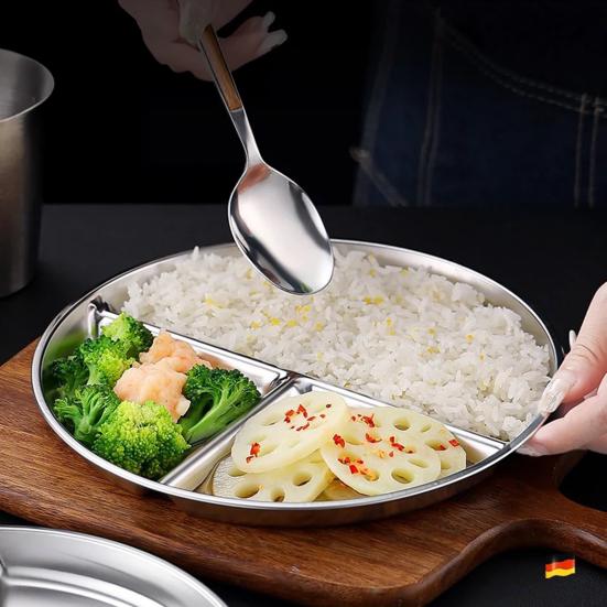 Юшенг Тарелки обеденные из нержавеющей стали Силиконовая присоска Разделенный сервировочный поднос Штабелируемые тарелки для завтрака Детский поднос для закусок Контейнер для ланча для школы