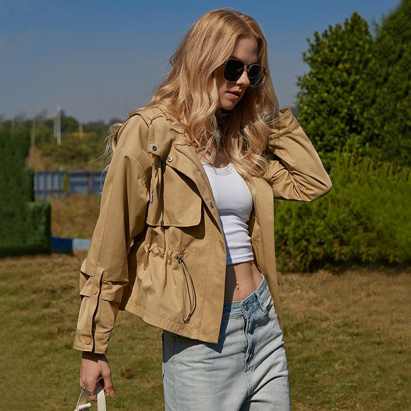 Ветровка ZIAI, весенний короткий плащ с капюшоном в иностранном стиле, женская куртка bf в британском стиле