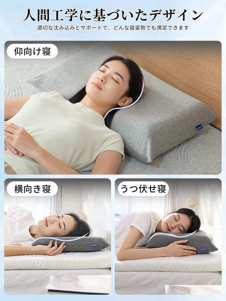 Newentor MP05 Pillow, Neck Pain Relief, LowHigh Rebound, High-Resilience Sheet, 4 Height Adjustments, Cutting Design, Dual Breathability, Suitable