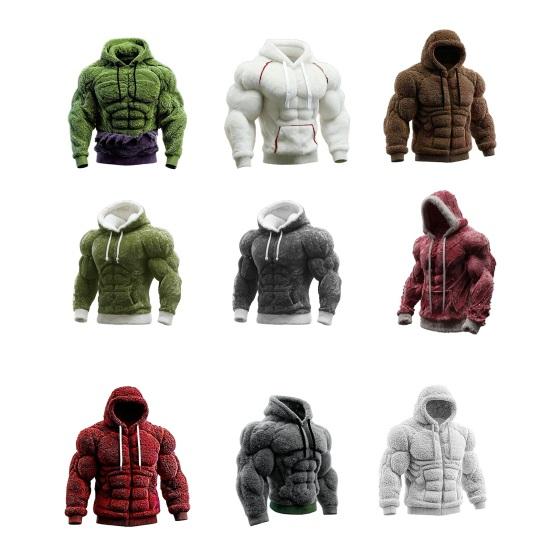 Мужская толстовка с мышцами Реалистичная 3D-печать Пуловер Свитшот Мускулистый Теплый Пушистый Толстовка с капюшоном для вечеринки Уличная одежда