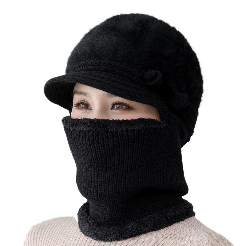 Новая осенне-зимняя вязаная шапка для мам, утолщенная и бархатная теплая хлопковая шапка с шарфом