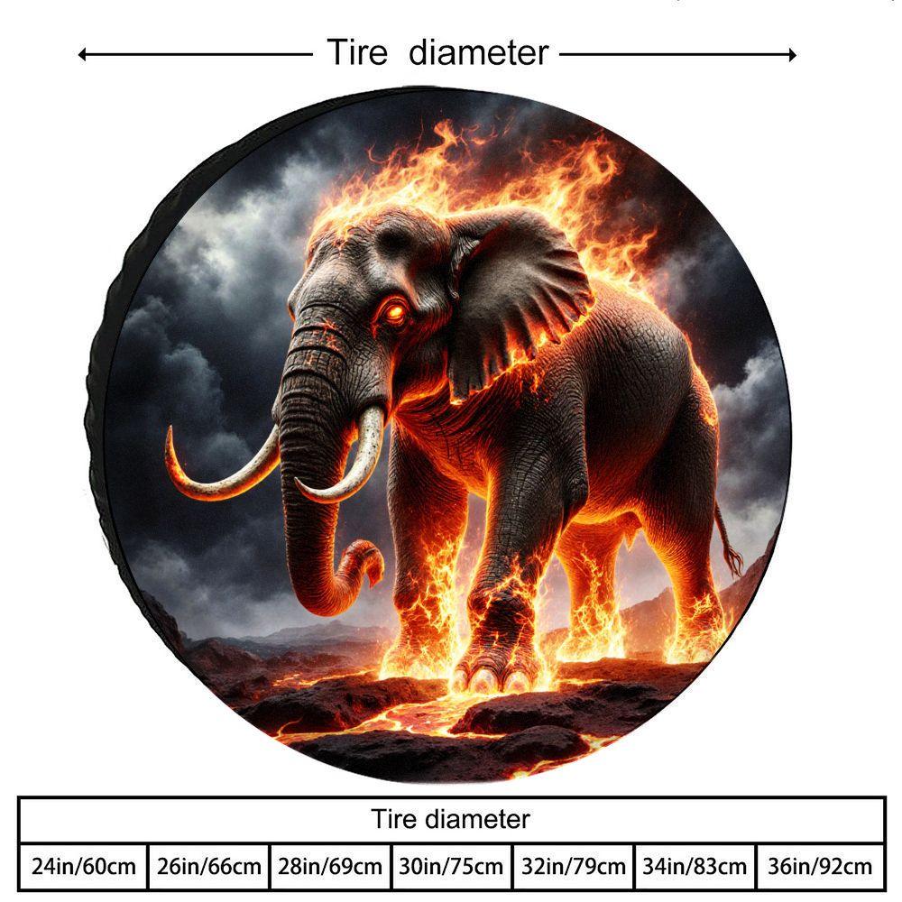 Volcano Fire Elephant Tire Cover Polyester Spare Wheel Protector Universal Fit SUV Truck