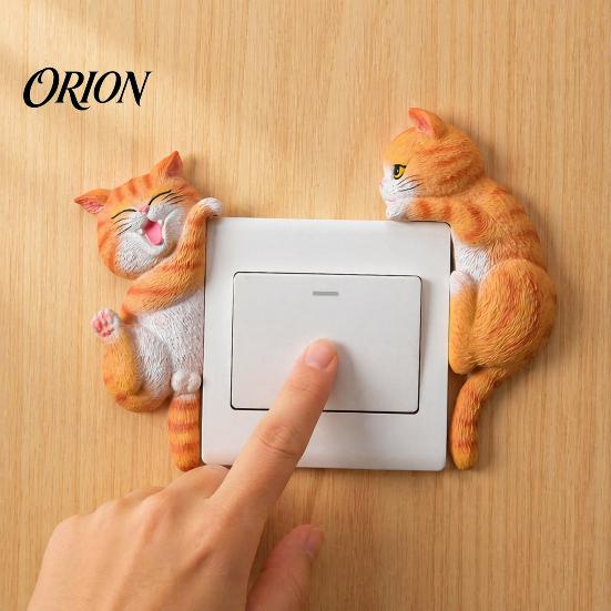 Уникальные акценты для домашнего интерьера 3D наклейка на выключатель с кошкой, Декоративная накладка на двойную розетку из смолы, Милые животные наклейки-защита для двойной розетки, Отклеивается и приклеивается