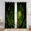 Landscape Green Forest 3D Printed Curtains, Living Room, Kitchen, Bedroom, Decorative, Machine Washable, 2 Pieces