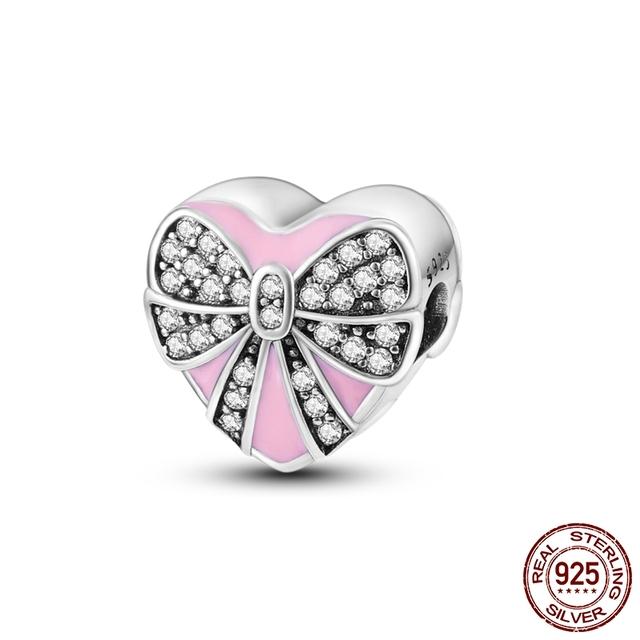 Синий розовый кулон из бисера Подвески подходят для браслета из стерлингового серебра 925 пробы для женщин с маркировкой ювелирных изделий 