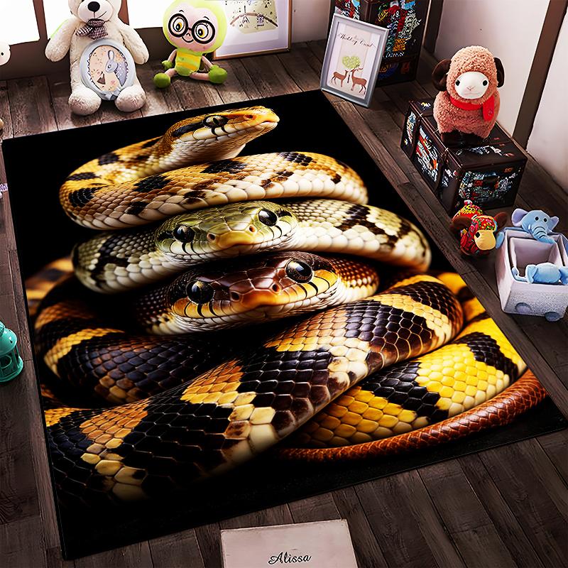 Realistic Snake Pattern Carpet, Multicolor Design for Living Room Decor Suitable for use as an anti-slip for living room bedroom sofas