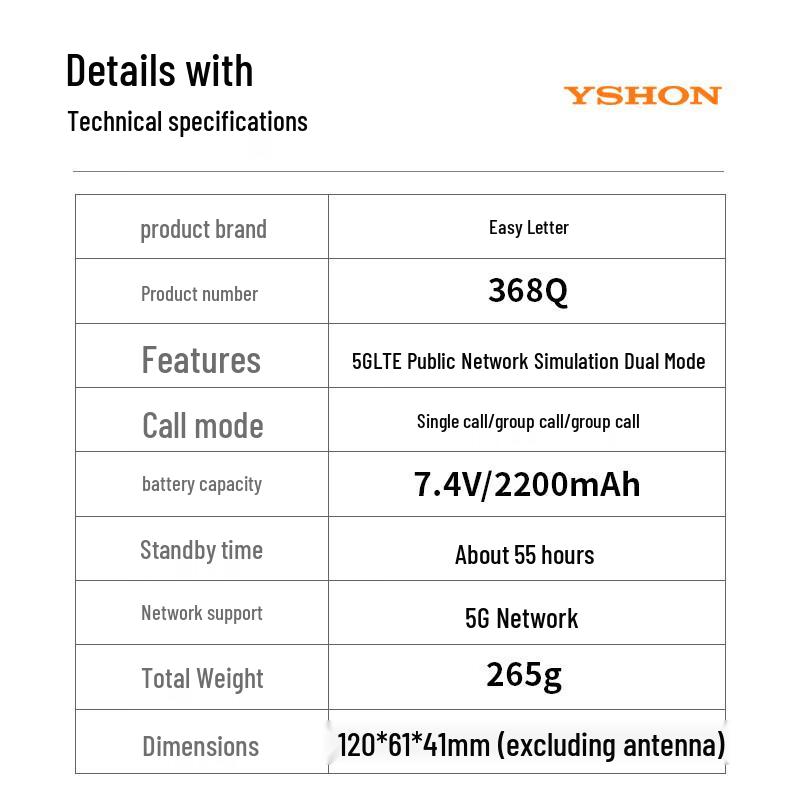 Yixin 368Q 5G Dual-Mode PoC Radio with GPS (CN version)