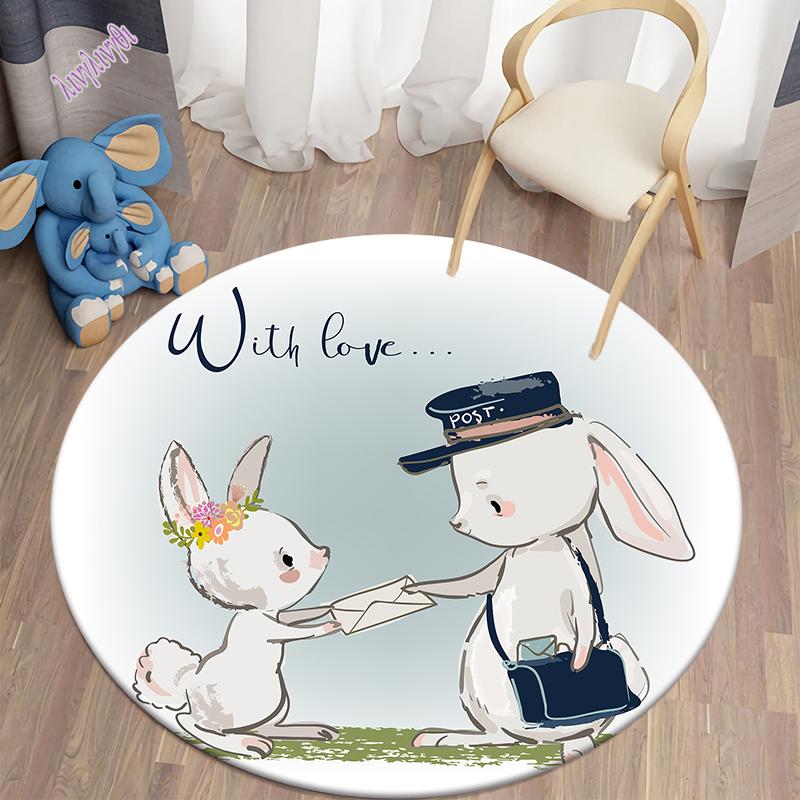 Круглый ковер с принтом кролика из мультфильма для дома, гостиной, детской спальни, украшения пола, нескользящий напольный коврик