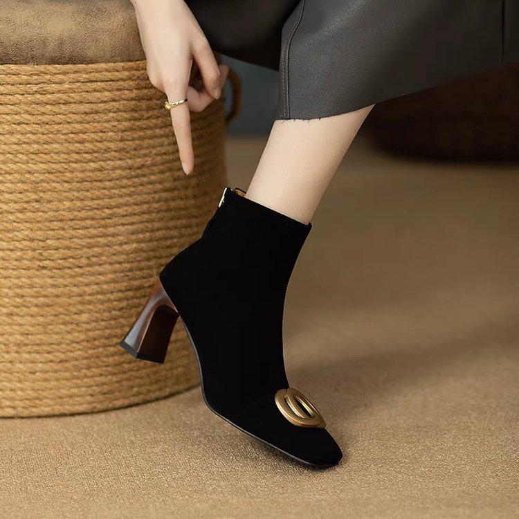 Fashion Women's Comfortable Slip-on Ankle Boots High Heel Boots Fashionable Shoes Black Sexy New Style
