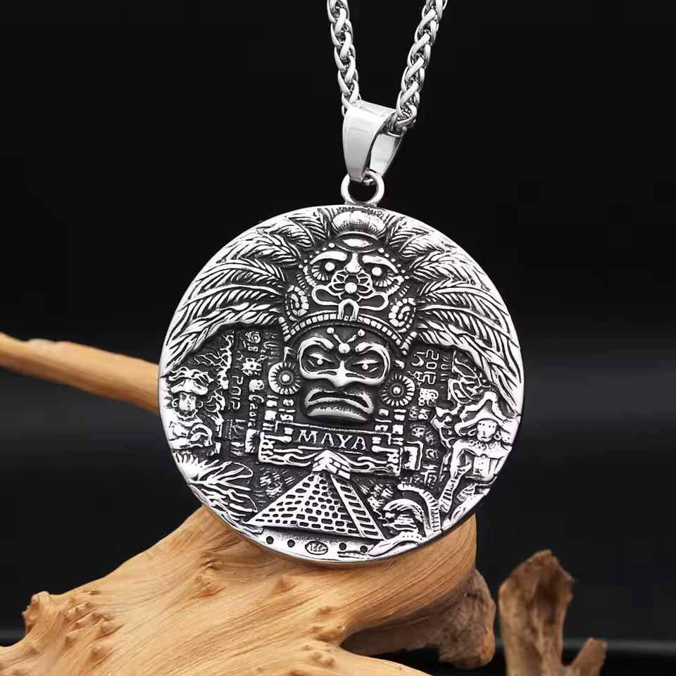 Retro Vintage Mayan Aztec Pendant Necklace Chain Unisex Men Women Fashion Gothic Amulet Talisman Jewelry Party Gift