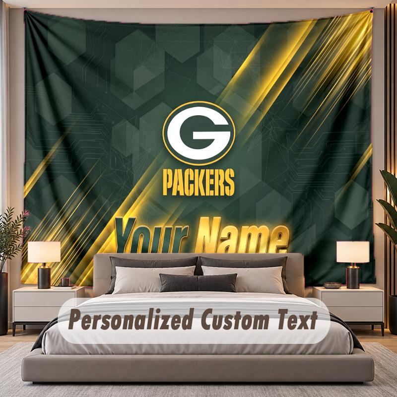 Custom Name Text Tapestry Green Bay Packers Personalized Polyester Wall Tapestry For Bedroom And Room