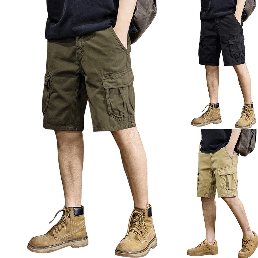 Мужские летние однотонные повседневные спортивные шорты карго с несколькими карманами