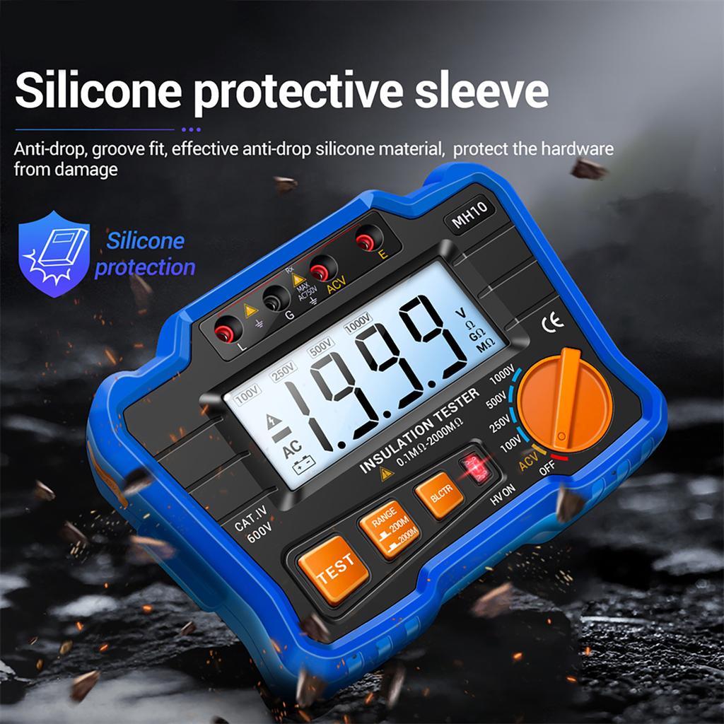 Insulation Resistance Tester 100V 250V 500V 1000V Resistance Tester with LCD Backlight Digital Display Screen