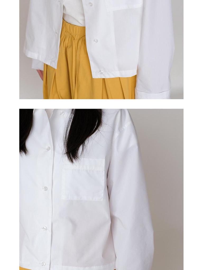 Korean Miu-Style All-Cotton Long Sleeve Short Shirt for Women – Versatile Spring Layering