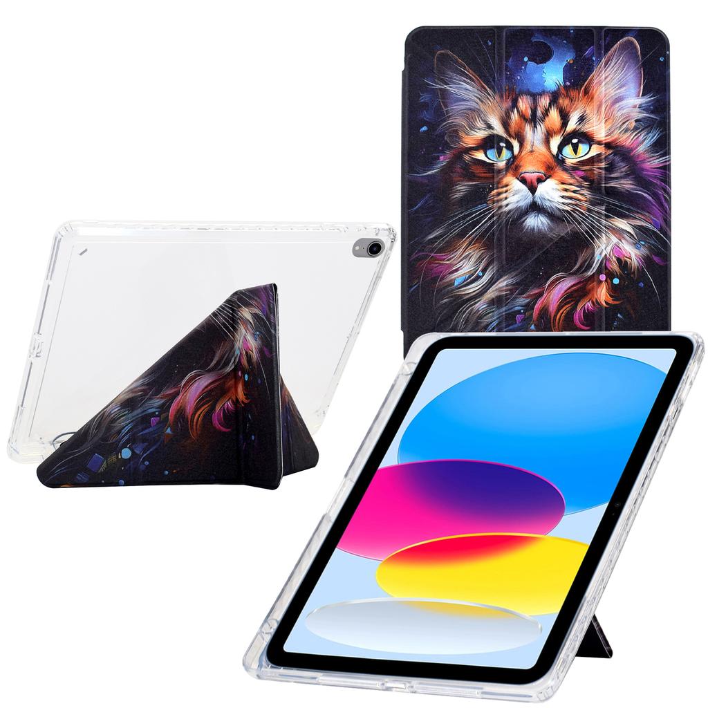 For iPad (2025)/10.9 (2022) Case Y-Fold Stand Pattern Print Leather+Clear Acrylic Tablet Cover with Pencil Holder