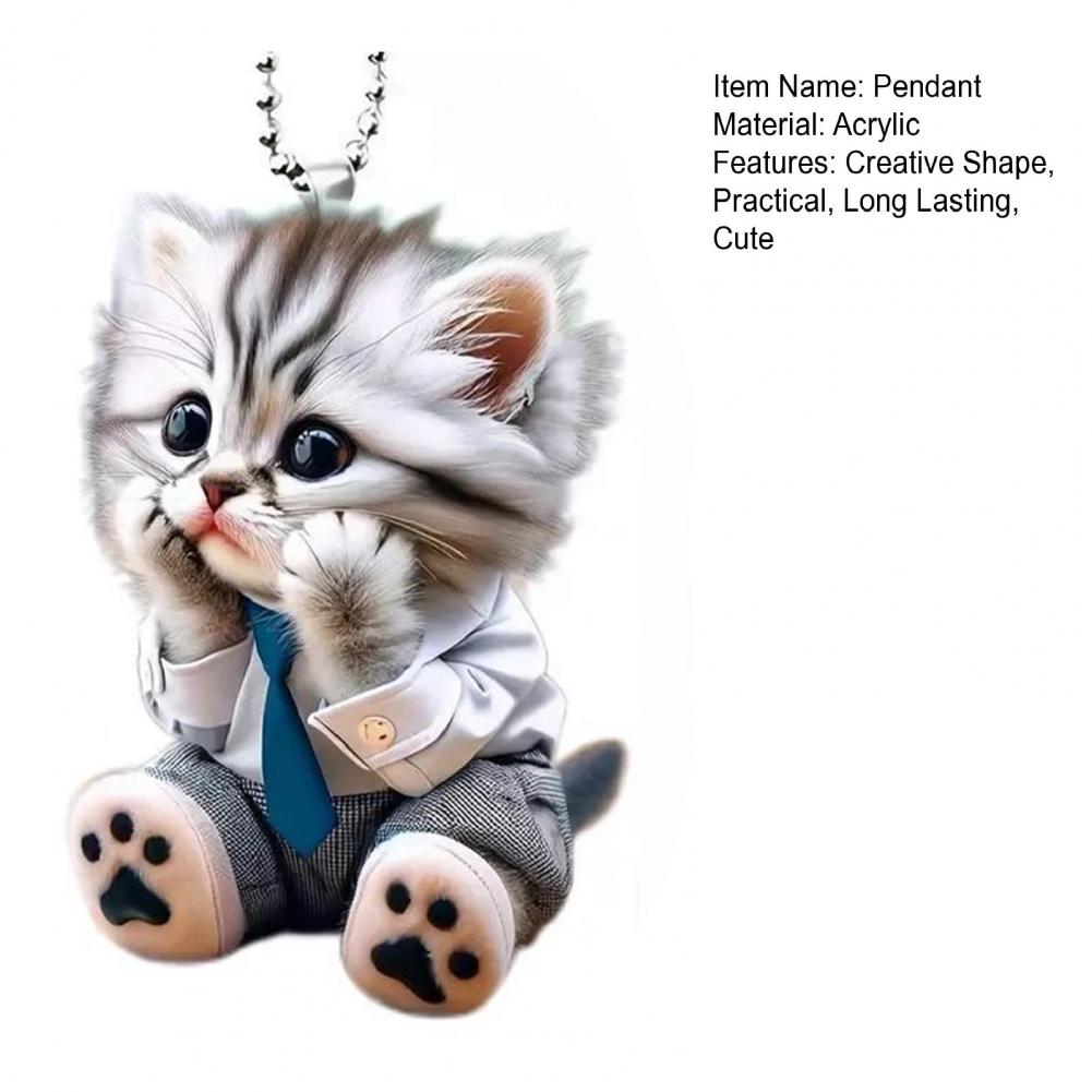 Car Pendant Hanging Ornament With Chain Realistic Animal Cat-Shaped Rearview Mirror Hanging Decor Car Interior Accessories