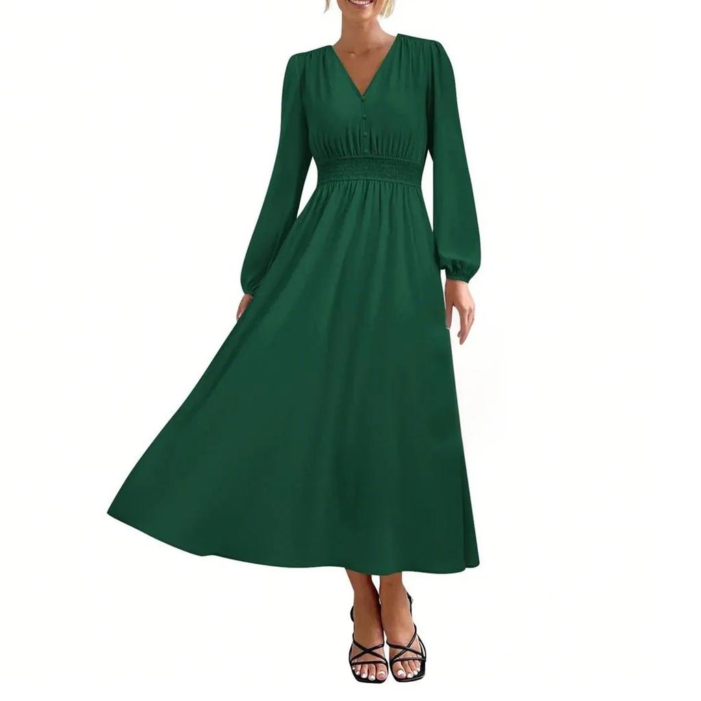 Женские модные свободные повседневные платья с V-образным вырезом и высокой талией