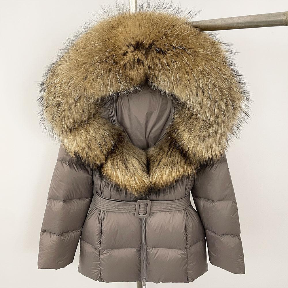 OFTBUY 2024 Белый утиный пух пальто толстый теплый 90% зимняя куртка женская натуральный мех енота лисы воротник с капюшоном женский повседневный