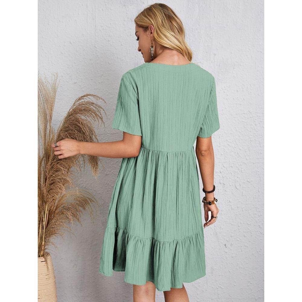 GMXIA Женское летнее свободное повседневное платье с коротким рукавом и струящейся талией