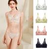 Crystal Lace Bunny Ears Wireless Bra - Breathable, Thin, Side Support for Smaller Looking Bust