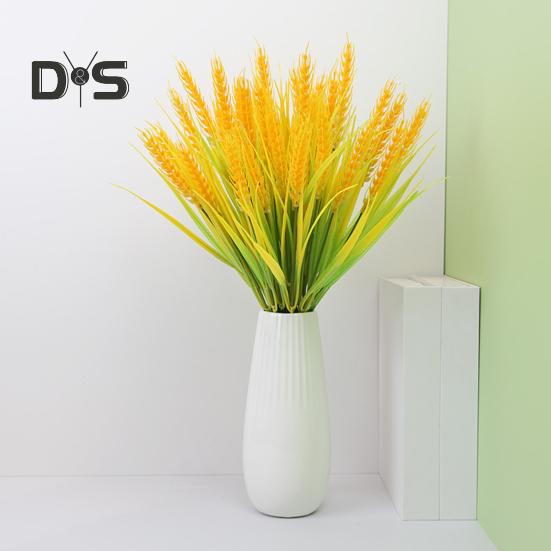 7 Forks Artificial Wheat Ears Rice Plant Bouquet Realistic Simulated Non Water Needed Easy To Care Indoor/Outdoor Decor