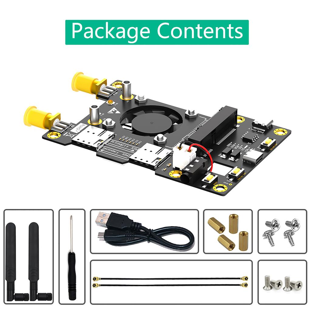 Модуль 4G 3G LTE Mini PCIE MPCIe, беспроводная карта адаптера с двойной антенной, охлаждающий вентилятор, светодиодный светильник для RaspberryPi 4 3 2
