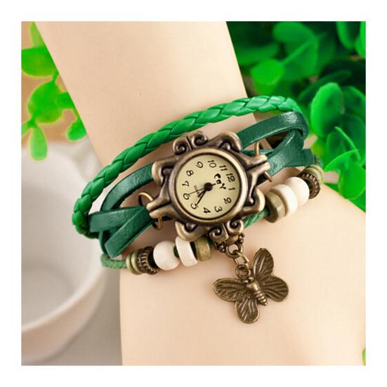 Браслет для часов с подвеской-бабочкой, бусины, плетеный ремешок, ретро, ​​искусственная кожа, многослойный, в богемном стиле, женский браслет, ювелирные изделия на запястье