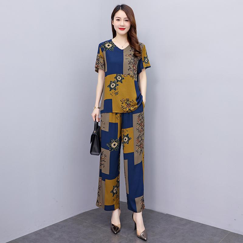 Women Pant Sets Casual Summer 2 Piece Sets Women Elegant Loose Wide Leg Pants and Short Sleeve Blouse