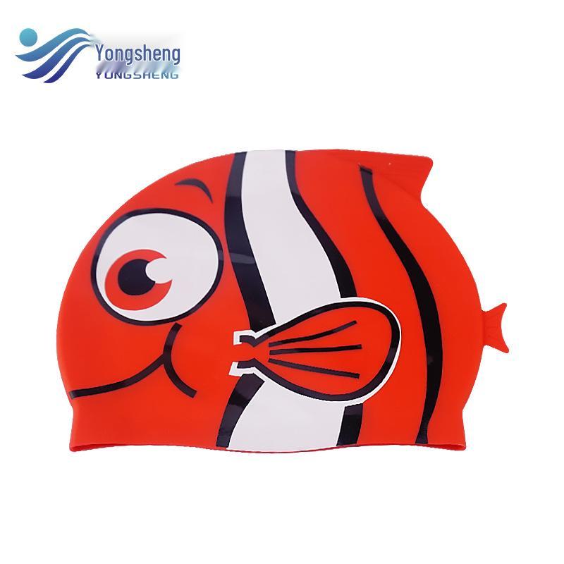 Children's Cartoon Fish Silicone Swim Cap - Waterproof, Non-slip, High Elasticity for Kids and Adults