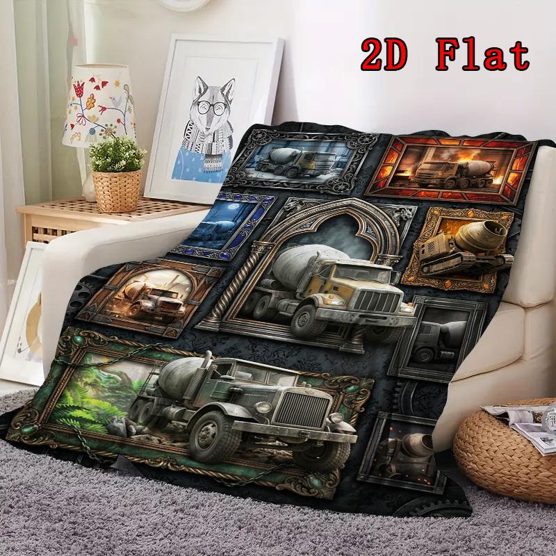 Cement Truck Gallery 2D Flat Pattern Flannel Blanket, High quality All Seasons, Home Decor, Warmth and Comfort, Perfect for Christmas Gifts.