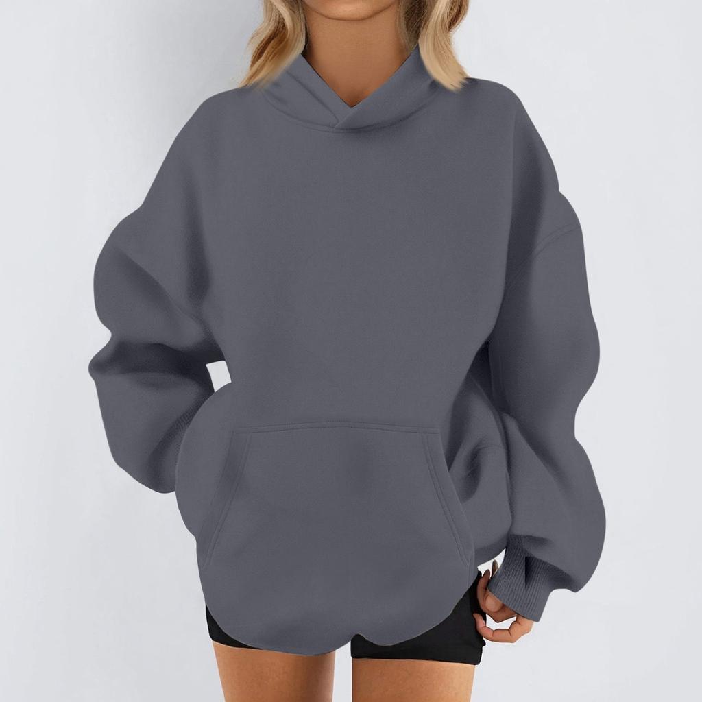 Women's Fashion Casual Long Sleeve Solid Color Hooded Sweatshirt Tops