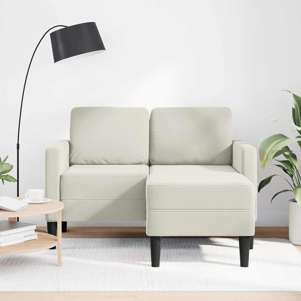 2 Seater Sofa with Chaise Longue L Shaped Cream 125 cm Velvet
