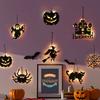 Halloween Pendant Spooky LED Pumpkin Bat Castle Shape Hanging Welcome Plaque for Home Festival Decoration