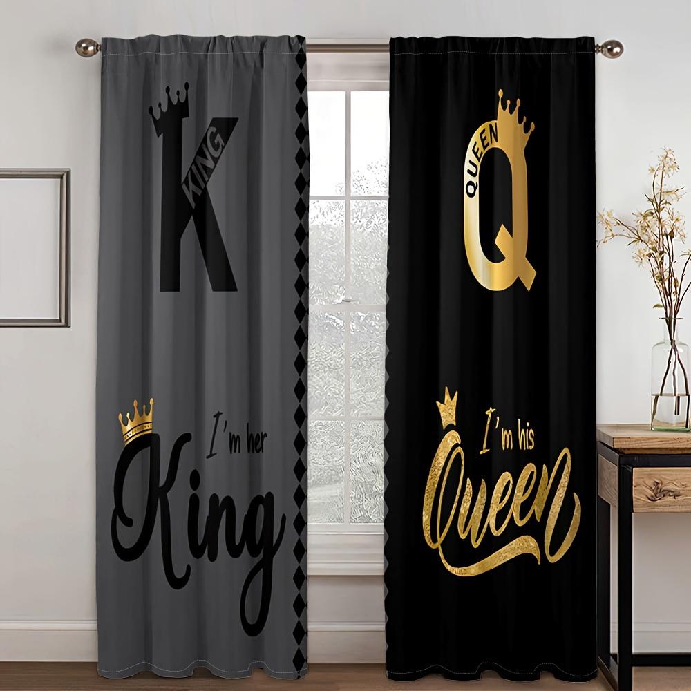 Набор из 2 современных штор для спальни King Queen, черный текст, золотая корона, абстрактный дизайн, декор гостиной, штора из полиэстера