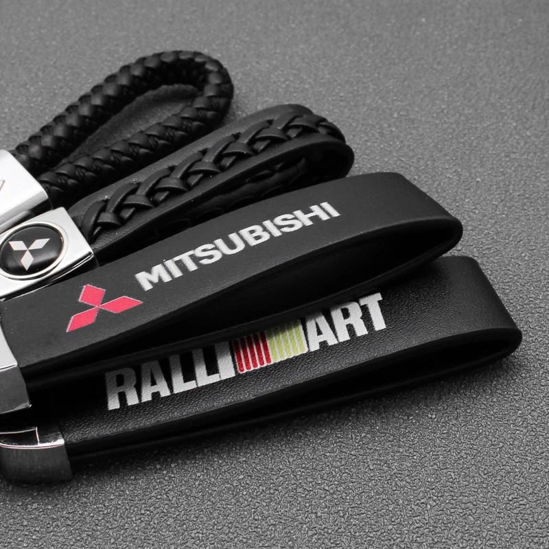 1Pc 3D Metal/Leather Car Logo Keychain For Mitsubishi Lancer Outlander Pajero ASX EX L200 Colt Auto Key Chain Key Ring Accessory