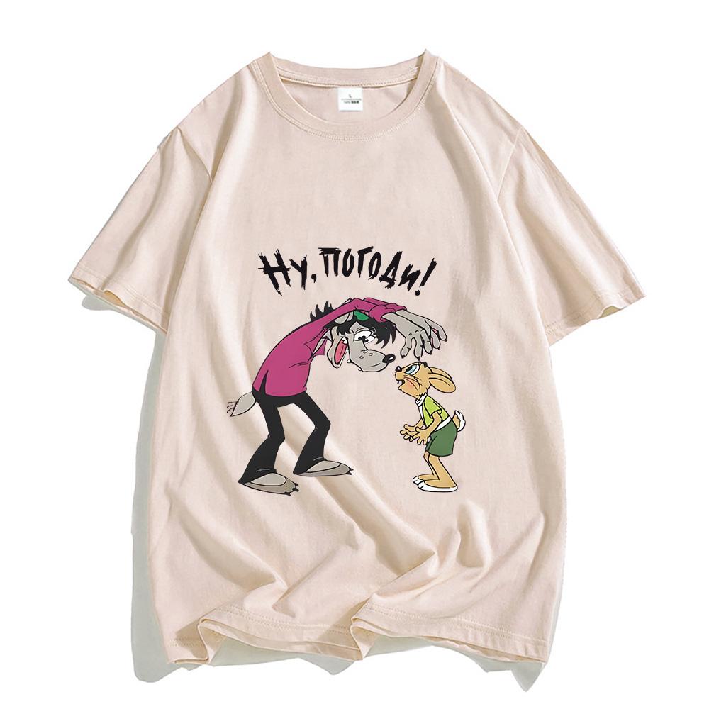 Nu Pogodi Well Just You Wait Wolf Hare T-shirt Funko Pop Kawaii Tee-shirt Short Sleeve Cute Tshirt Ropa Hombre Cotton Clothes