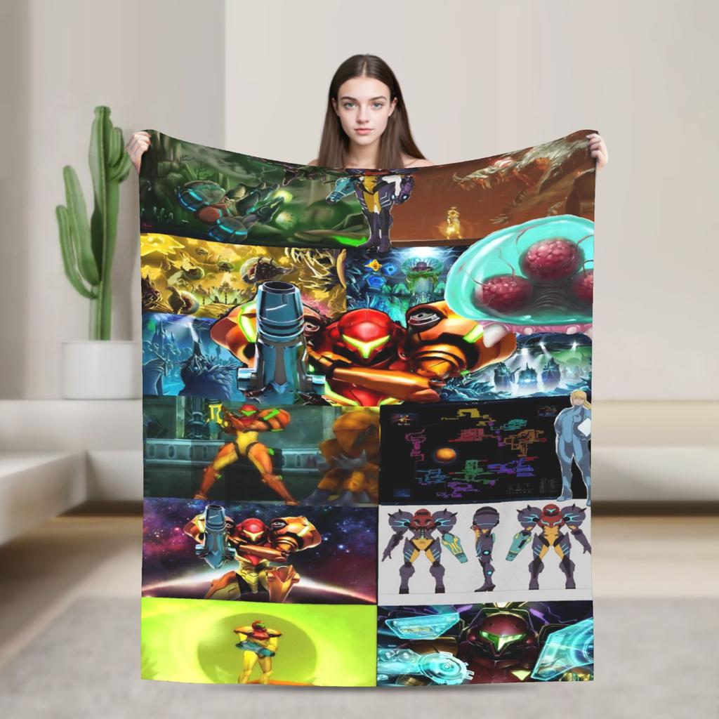 Пледы с героями Metroid Фланелевые Винтажные Дышащие Пледы для Кровати Дивана Зимние