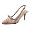 Fashion 2025 Pointy Stiletto Heels Korean Version Of Sexy Net Wrapped Head Sandals Female Bow Temperament High-Heeled Sandals