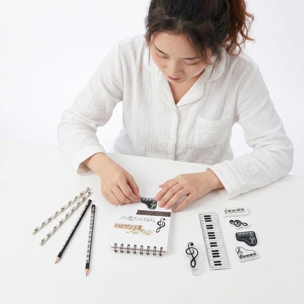 7/8Pcs Musical Theme Pencil Erasers Piano Treble Clef Print Ruler Pocket Notebook Students