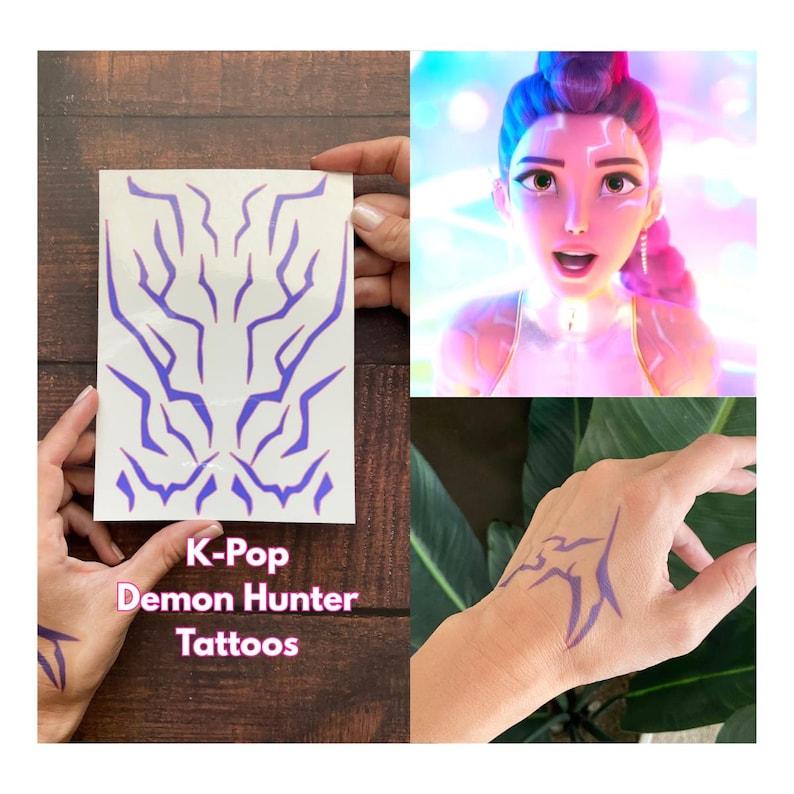 Временные татуировки K-Pop Demon Hunters - Набор Руми и Джину для косплея и Хэллоуина | Дизайны HUNTR/X и Saja Boys