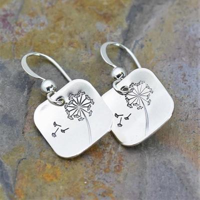 Ретро Квадратные Серьги Модные Женские с Одуванчиками