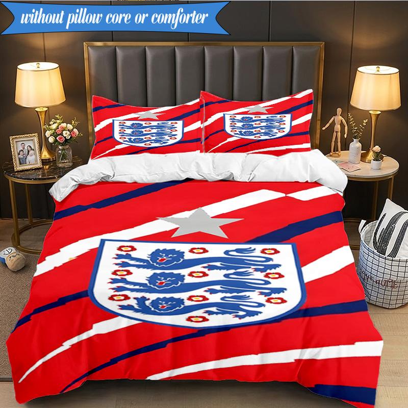 3PCS England Football Crest Printed Soft Bedding Set,Including 1pc Duvet Cover And 2pcs Pillowcases Perfect for Bedroom, Dormitory, Fan gift