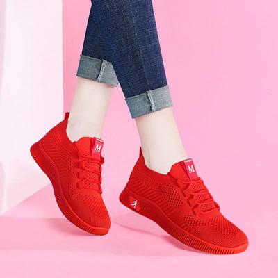 Повседневная женская обувь дышащие кроссовки на мягкой подошве для танцев вязаные мухой маленькие красные туфли праздничная обувь